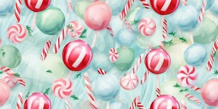 Seamless pattern of winter Christmas symbols, lollipopland, gingerbread man, on a pastel background.Vector pattern for Christmas,New Year designs,textiles,wrappers,wallpaperのイラスト素材