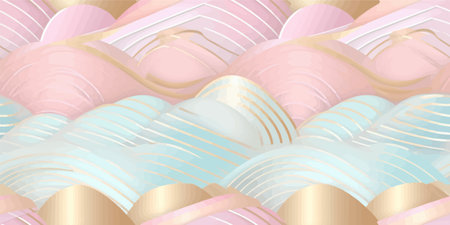 Luxury gold Candy pastel background, pink blue orange turquoise seamless pattern geometric line circle wave abstract design vector. Christmas backgroundのイラスト素材