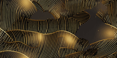 Background pattern seamless luxury black gold wave circle line abstract. Geometric line panorama vector design. Christmas backgroundのイラスト素材
