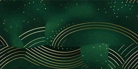 Luxury green gold background pattern seamless geometric line circle wave abstract design vector. Christmas backgroundのイラスト素材