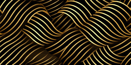 Background pattern seamless luxury black gold wave circle line abstract. Geometric line panorama vector design. Christmas backgroundのイラスト素材