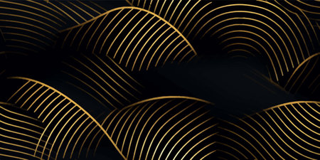 Background pattern seamless luxury black gold wave circle line abstract. Geometric line panorama vector design. Christmas backgroundのイラスト素材