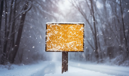 A blank road traffic sign warning of winter driving conditions on a road, winter driving, snow and iceの素材
