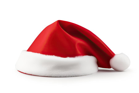 A Festive red Santa hat with a white pompom, Christmas, Holidays, isolated, white backgroundの素材