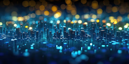 Abstract tech background with illuminated fiber optic connections, quantum computing network system and electronic global intelligence, data on computer screen backgroundの素材