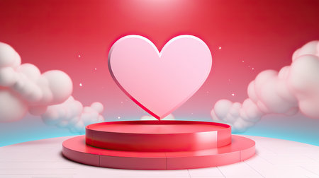 Valentine's Day background with heart and podium. 3d renderingの素材