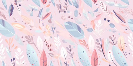 Abstract hand drawn boho flower art seamless pattern illustration. Acrylic paint nature floral with feather background in vintage art style. Spring summer season painting printのイラスト素材