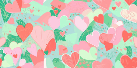 Trendy seamless pattern with colorful hearts, valentines day backgrounds print, Vector illustration.のイラスト素材