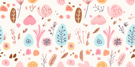 Abstract hand drawn boho flower art seamless pattern illustration. Acrylic paint nature floral background in vintage art style. Spring summer season painting printのイラスト素材