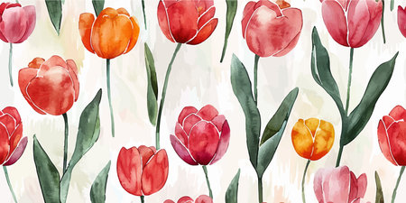 Watercolor floral botanical pattern and seamless background. For printing fabric and paper, scrap booking. Hand painted. Raster illustrationのイラスト素材