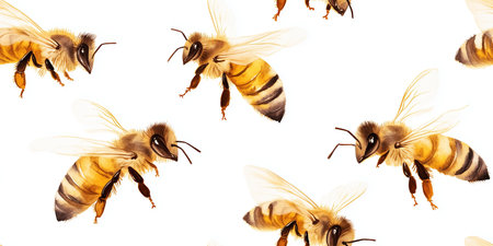 Vector seamless pattern of bees, isolate on white backgroundのイラスト素材
