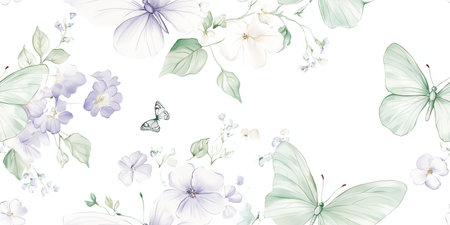 Pastel floral butterfly Vector seamless pattern for spring, pastel, floral, butterfly seamless, pattern, spring, soft colorsのイラスト素材