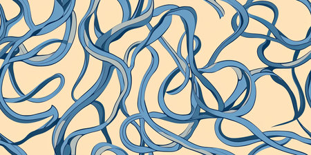Brush, marker, ink drawn bold doodle lines seamless pattern. Abstract modern geometric blue wavy ornament vector background.のイラスト素材