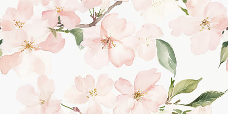 Seamless vector pattern of sakura flowers and soft pink petals on white background template, delicate watercolor print of blooming floral for holiday invitations, greeting card and fashion design.のイラスト素材