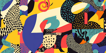 Retro Geometric dots, Snake Seamless Vector Pattern with Abstract Symbols and Fantasy Garden Aesthetic.のイラスト素材