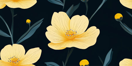 Yellow flowers watercolor seamless vector pattern background, The elegant the template for fashion prints.のイラスト素材