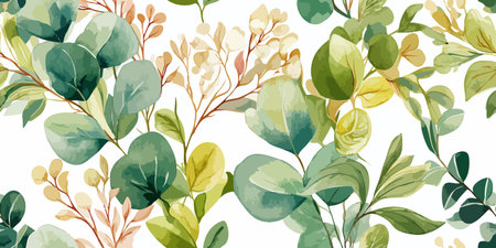 Subtle Watercolor Botanical Leaves and Branches Seamless Pattern. Earthy Tones Foliage Design for trendy design, textile, packaging, fabric, wallpaper, branding, stationery, wrapping paper interior decor.のイラスト素材