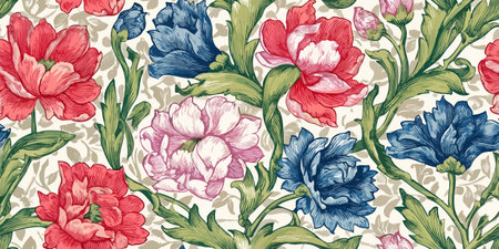 Vintage Botanical Floral Seamless Pattern Engraving Style Vector Illustration for design, textile,...