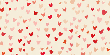 Abstract hearts doodle seamless pattern in pink, red, and warm blush tones for valentine textiles,...