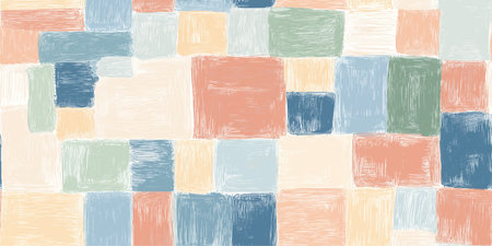 Hand-drawn sketch scribble square block seamless pattern in soft multicolor tones for playful fabrics, wrapping paper, and creative designのイラスト素材
