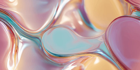 Abstract holographic liquid glass for design, textiles, and packaging featuring pastel rainbow...