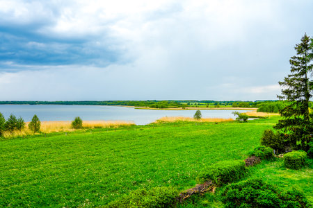 View of the Grimnitzsee near Barnim, Joachimsthal. Landscape at the lake with the surrounding nature.の写真素材