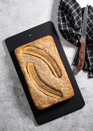 Banana bread on a light concrete background.の写真素材