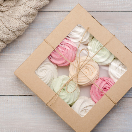 A set of assorted apple marshmallows in a gift box.の写真素材