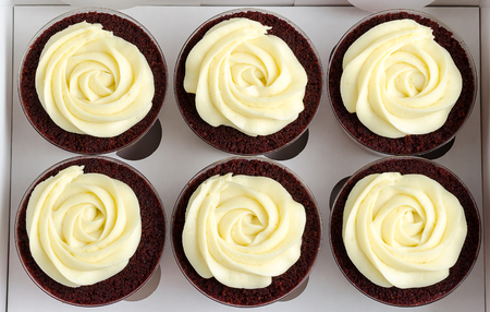 Trifle red velvet with cream in a gift box.の写真素材