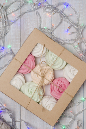 A set of assorted apple marshmallows in a gift box.の写真素材