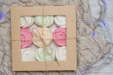 A set of assorted apple marshmallows in a gift box.の写真素材