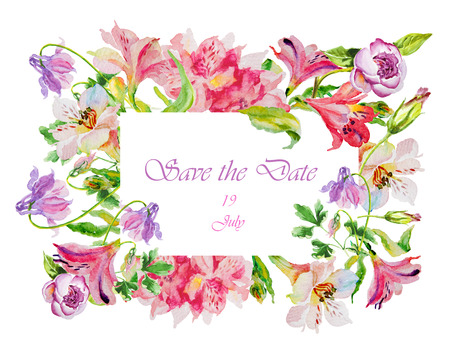 Watercolor flowers alstroemeria. Handmade greeting cards.の写真素材