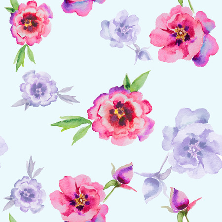 Watercolor flowers peonies. Handmade greeting cards. Seamless patternの写真素材