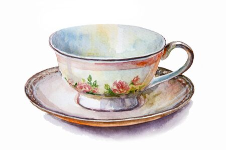 Black Coffee cup isolated on white background. Watercolor paintingの写真素材