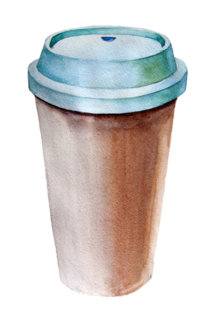 Take-out coffee in thermo cup. Isolated on a white.の写真素材