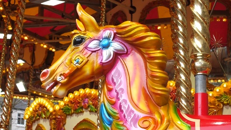 Hobby horse on merry go roundの写真素材