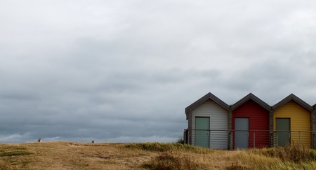 beach huts on British coast, Blyth, Northumberland の写真素材