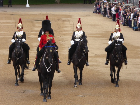 London, UK - June 2nd 2018 Colonel's Review of Trooping the Colour, Blues and Royals on horse back , the Queen's Household Division on Horse Guardのeditorial素材