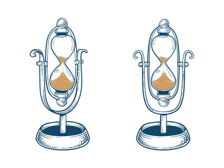 Hand drawn illustration of hourglass vintage style timer sketch drawing vectorのイラスト素材