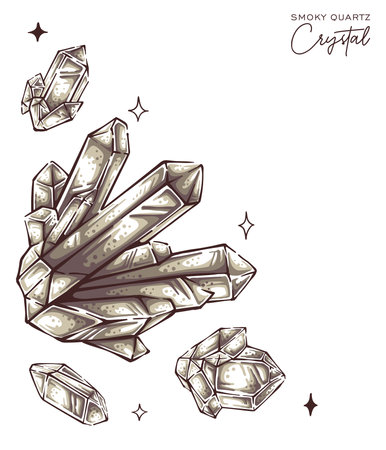 Smoky quartz crystal vector element drawing brown gemstone designのイラスト素材