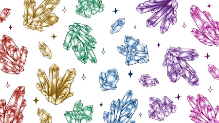 Seamless pattern of colorful crystal quartz collection hand drawn illustration background vector detailed designのイラスト素材
