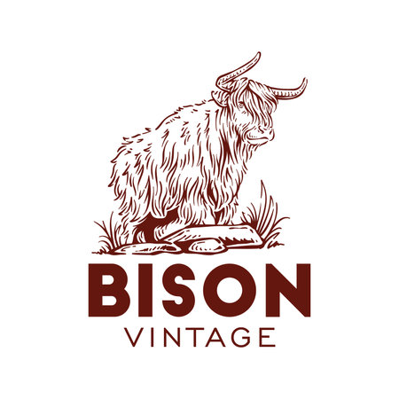 Yak american bison hand drawn logo vector vintage illustration bull horn design symbolのイラスト素材