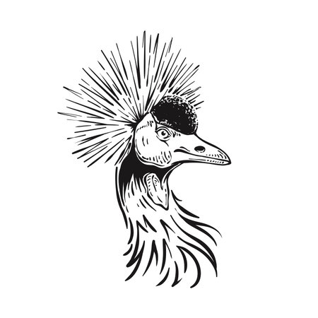 Detailed Drawing Of Grey Crowned Crane Head To Neck Illustration Bird Portrait Vector Designのイラスト素材