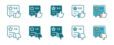 set of feedback rating icon service result evaluation with review client signs vector in 5 variant styles illustration for web, app, interface template designのイラスト素材