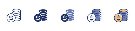 Stack of coin money icon vector, a pile of coins for saving, income, revenue, finance, paying, earning, salary, tip signs illustration in complete styles for an app or web templateのイラスト素材