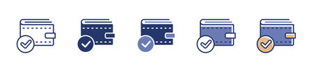 Wallet signs with check icon set for payment or saving money symbol finance e-wallet verification vectorのイラスト素材