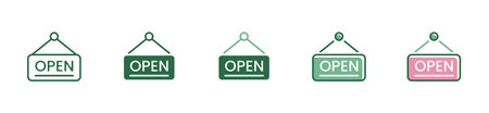 set of simple open signs for a store vector shop open icon in a variety of different stylesのイラスト素材