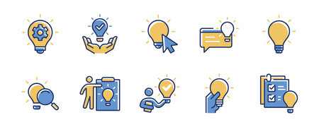 set of light bulb creative idea icon vector. Business solution innovation creativity inspiration thinking problem solving symbol illustration for web and appのイラスト素材