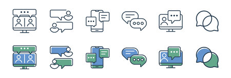 set of online talking message bubble chat discussion icon vector social communication element symbol...