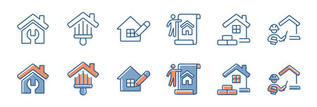 home buildings renovation construction icon set house fixing repair property improvement vector illustration collection for web and appのイラスト素材